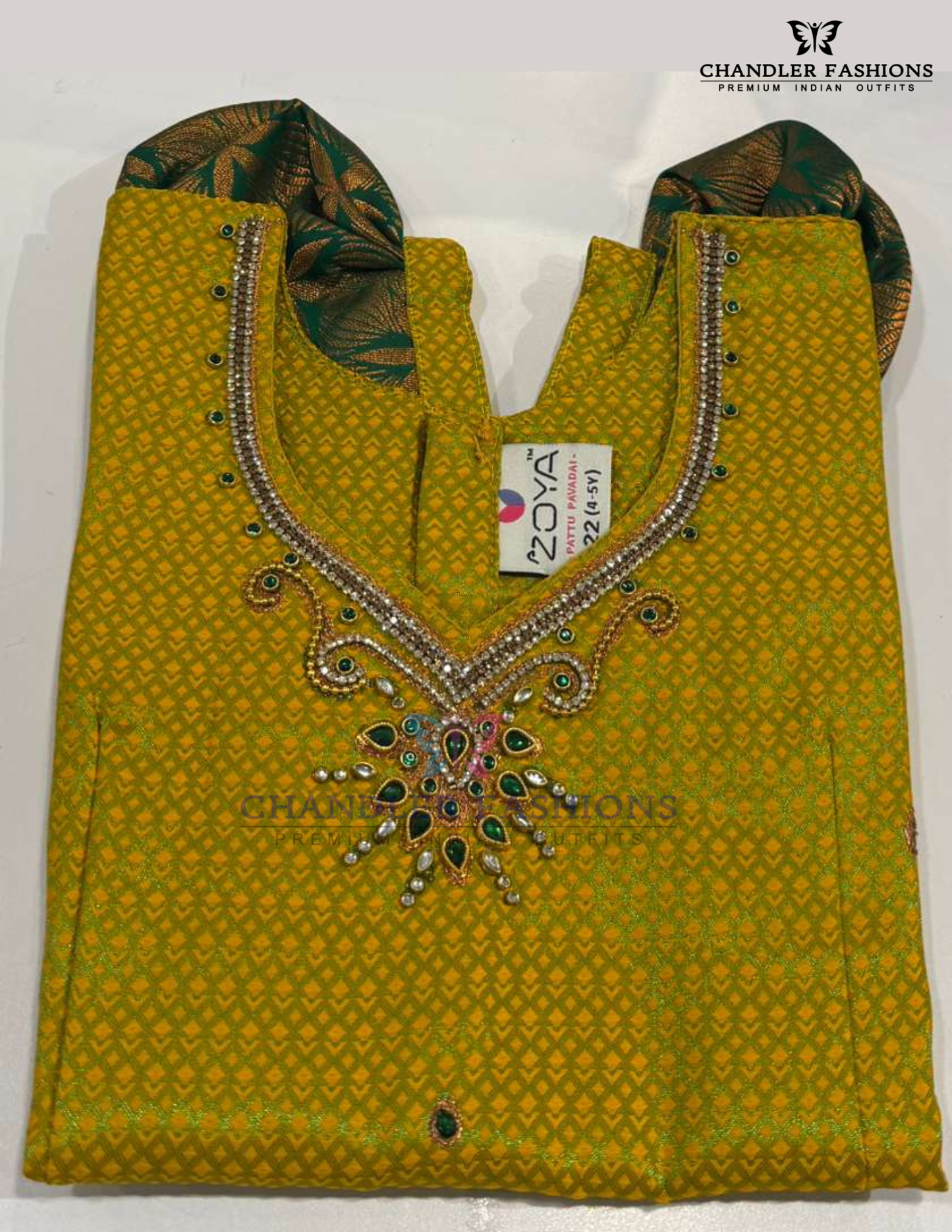 Yellow And Dark Green Color Silk Langa Set Near Me