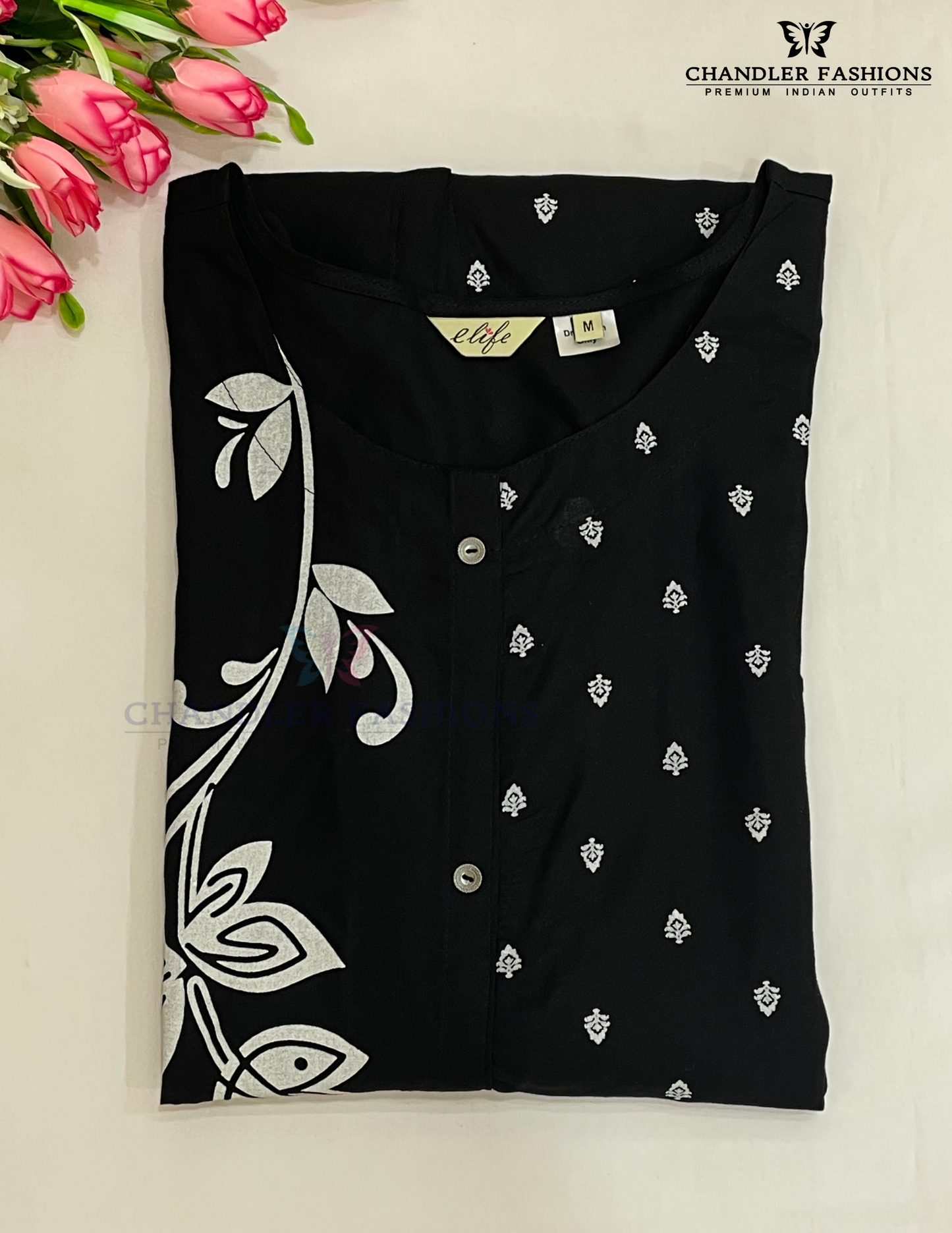 Black Color Cotton Printed Kurti In USA