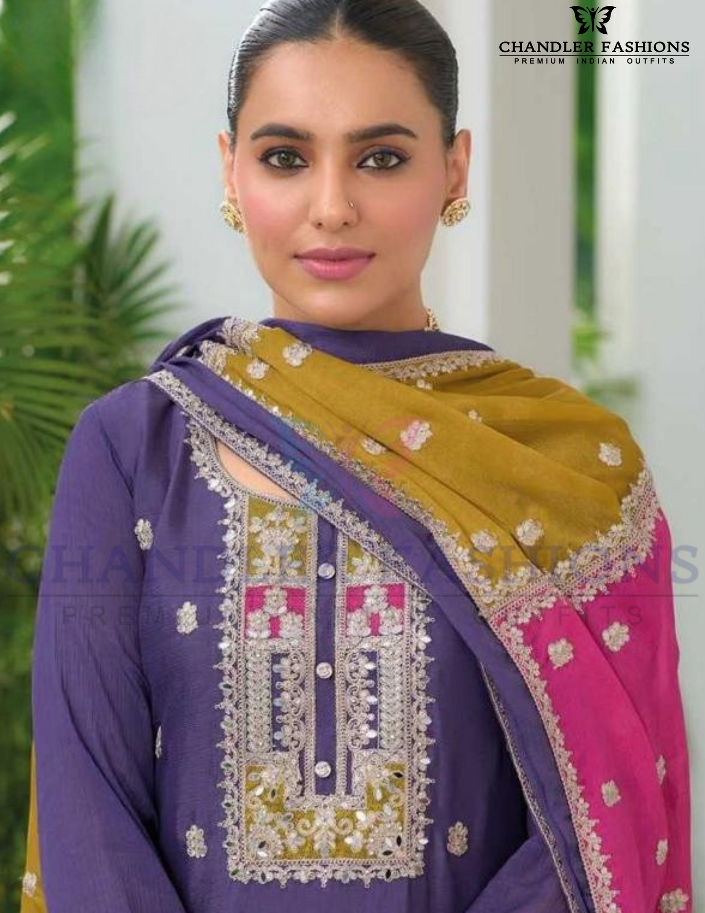 Charming Violet Color Chinon With Embroidery Work With Salwar Suits For Women