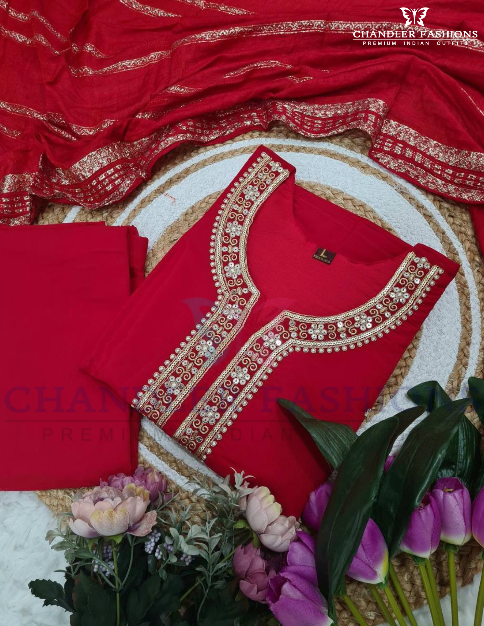 Viscose Chanderi Work Salwar Suits With Dupatta Set In Tempe