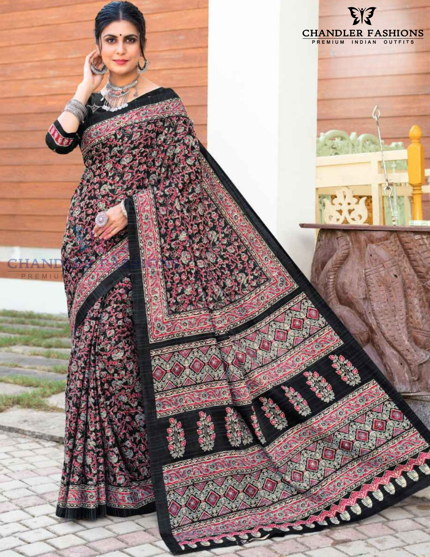 Wonderful Red And Black Color Malai Cotton With Printed Work Saree For Women