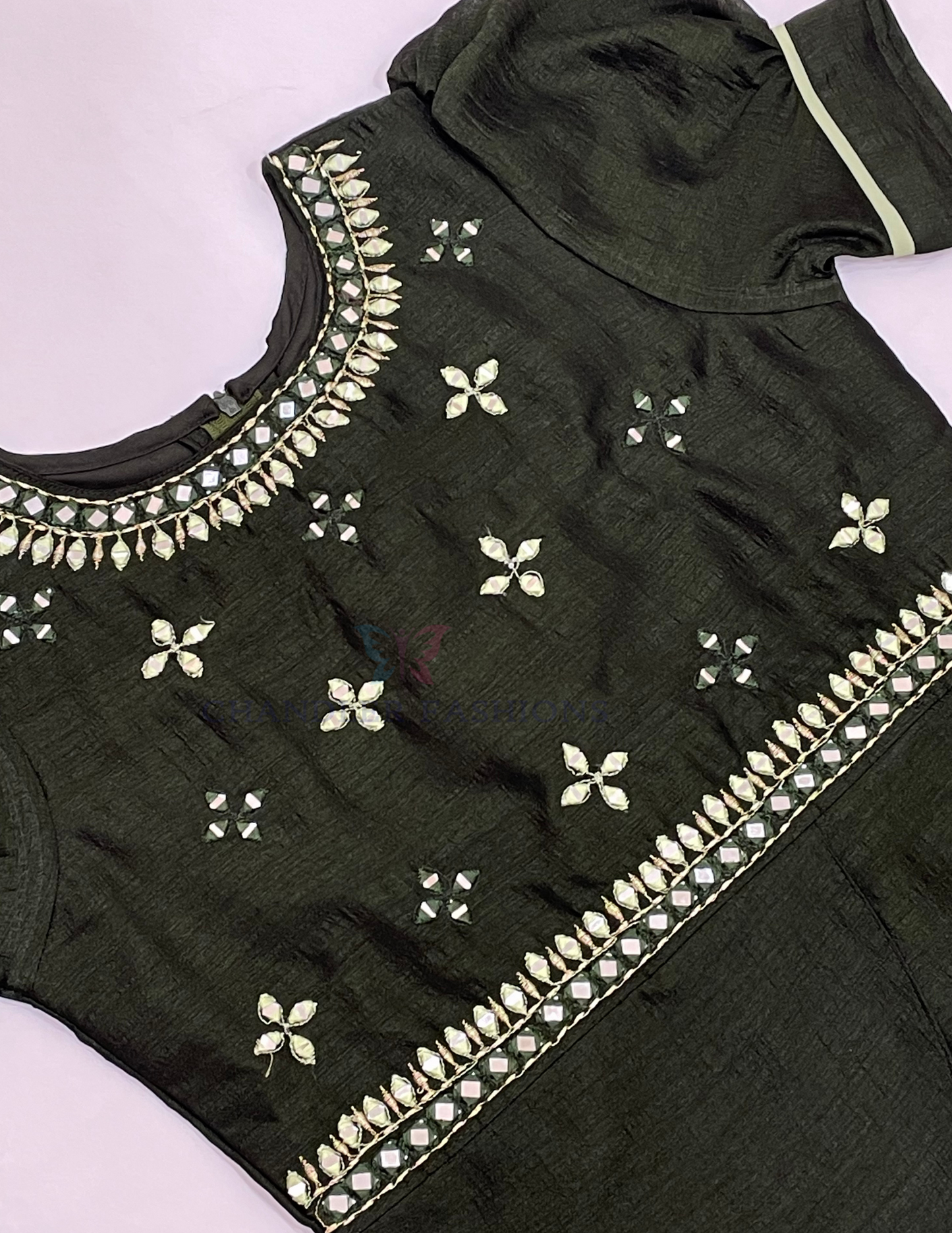 Dark Green Color Georgette With Embroidery And Mirror Work Choli Sets In Suncity