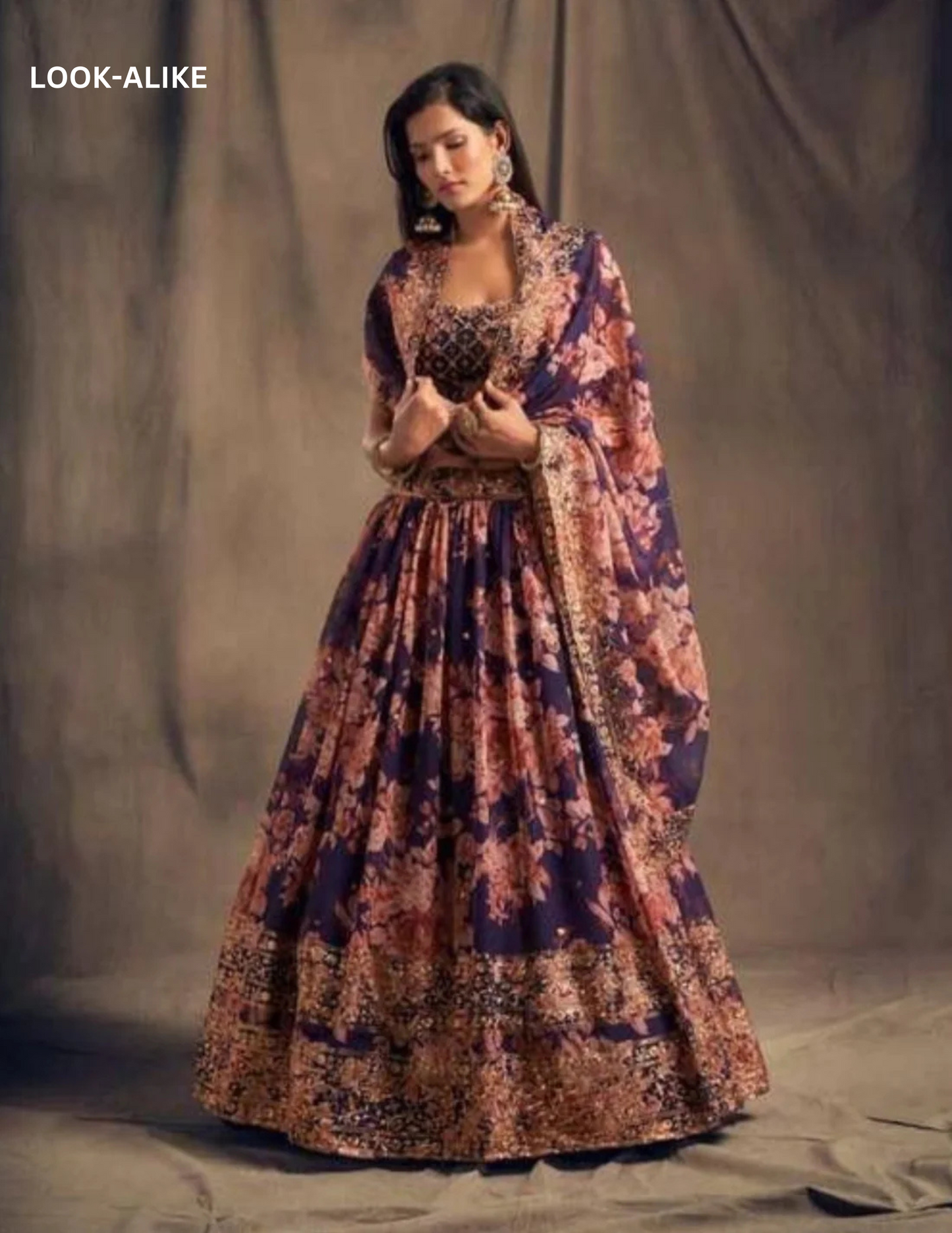 Attractive Purple Color Rose Printed and Golden Zari and Sequins Lehenga Near Me