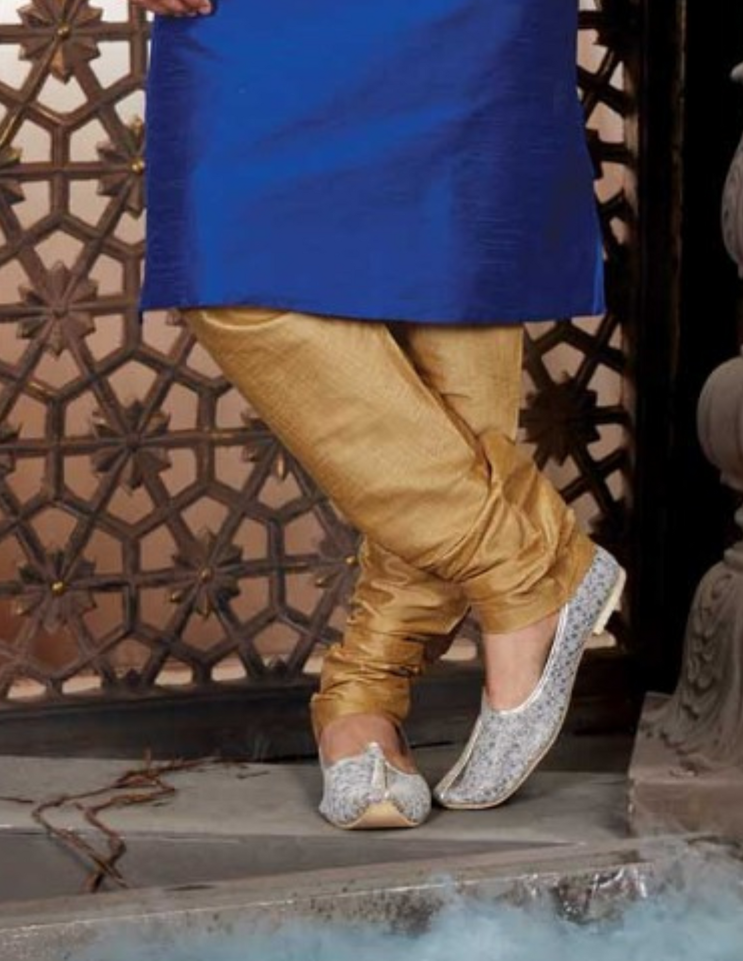 Delightful Royal Blue Color Dupion Silk
Lace Work With Pajama In USA