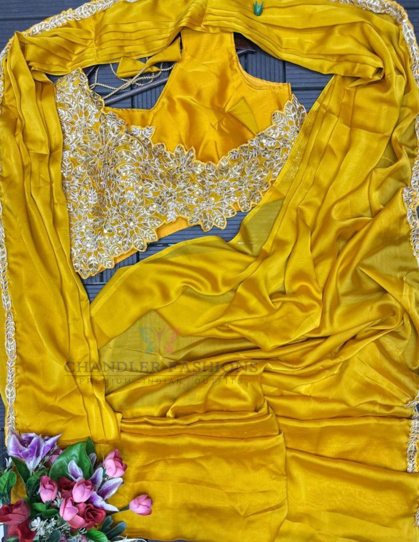 Yellow Color Heavy Rangoli With Embroidery Work Ready To Wear Saree In Chandler
