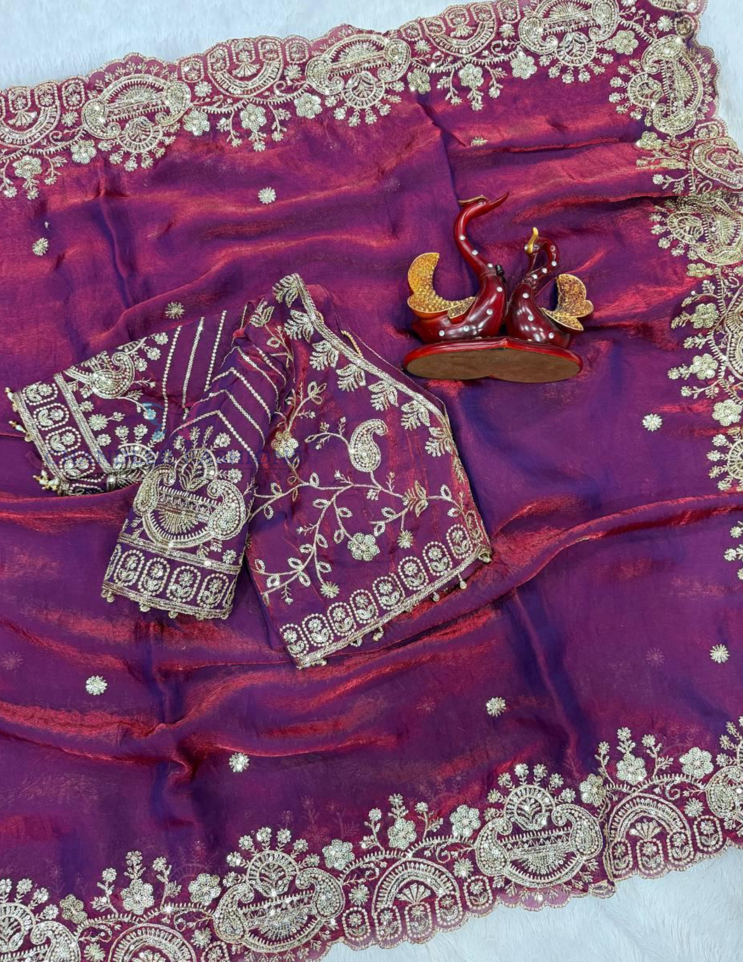 Purple Color Silk With Zari Embroidery And Sequins Work Saree Near Me