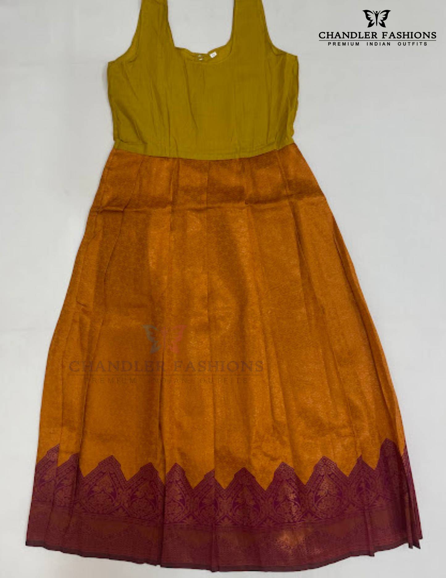 Pink And Mustard Yellow Color Silk Langa set In Suncity