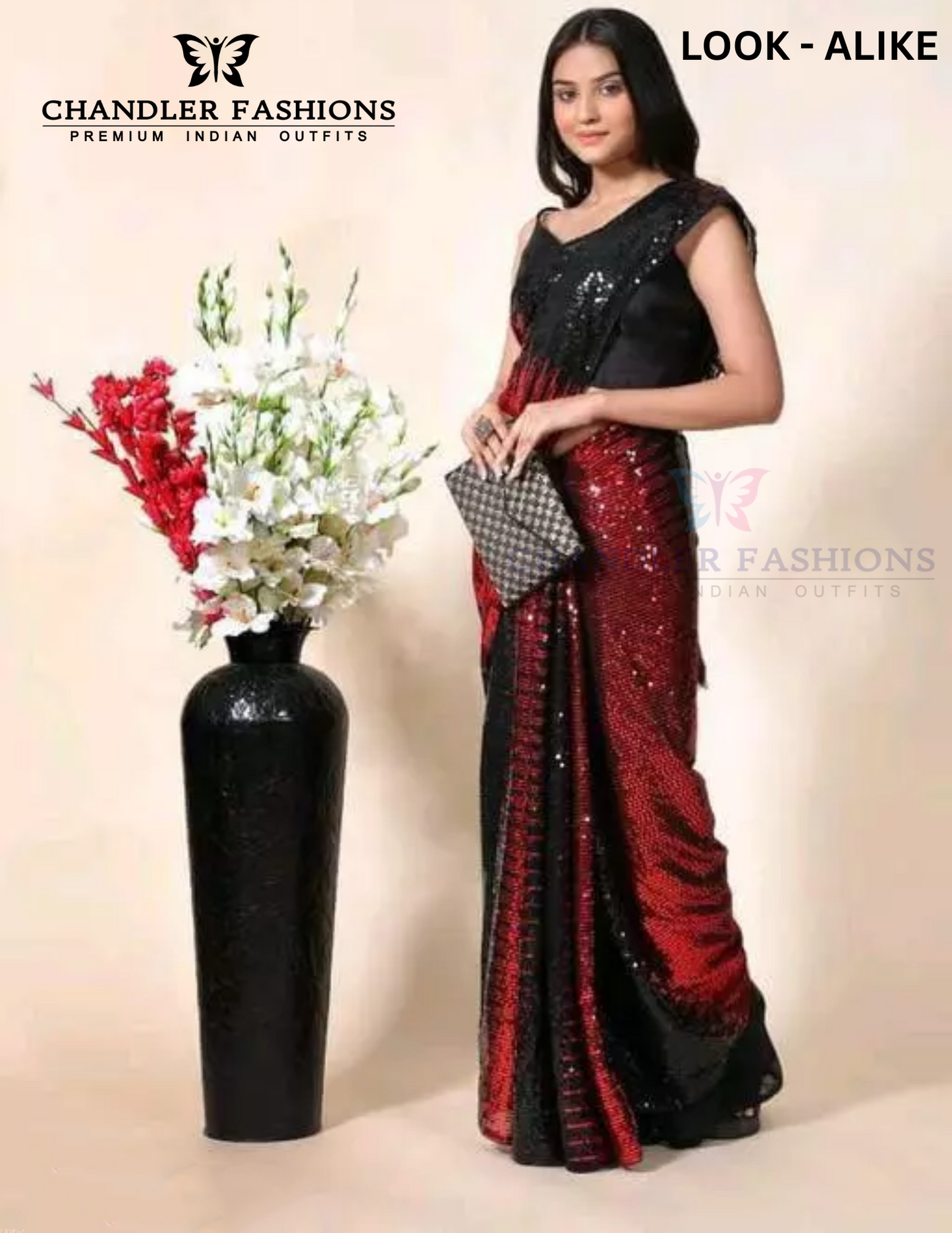 Attractive Red Color Party Wear Georgette Sequins Work Saree With Double Shade For Women