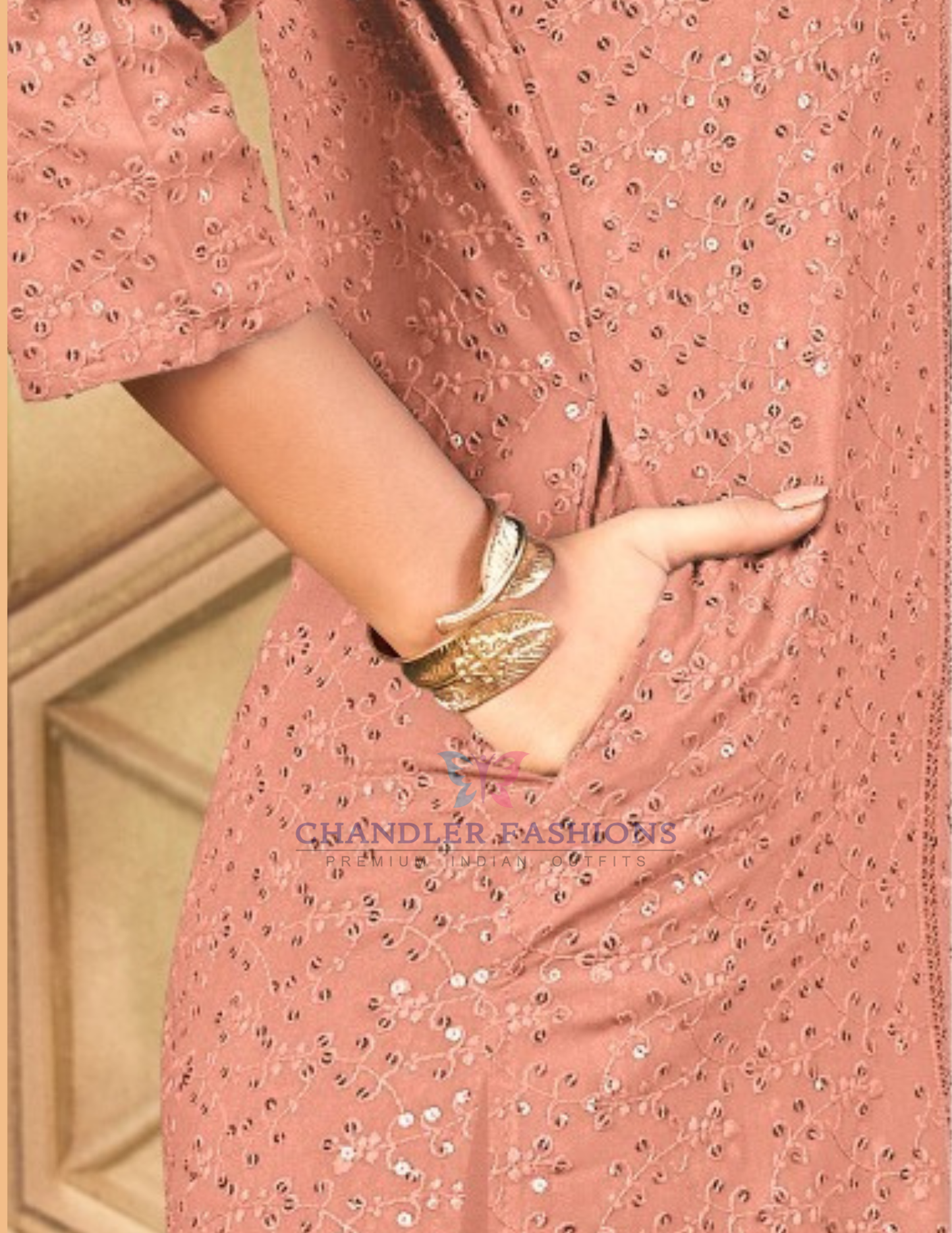 Peach Color Rayon With Chikankari Work Kurti In USA