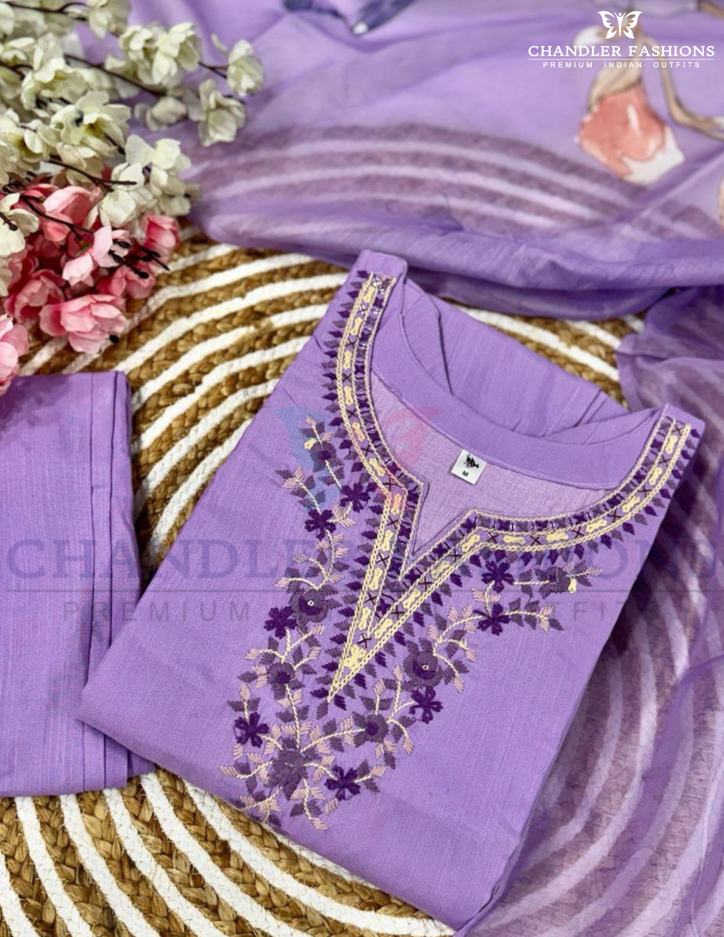 Goergeous Lavender Color Reyon Slub Cotton With Embroidery Work In AZ