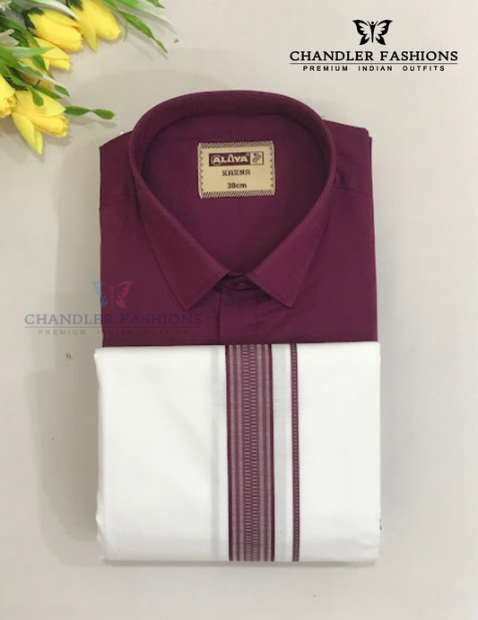 Wonderful Purple Colored Shirt And Dhoti Set For Men