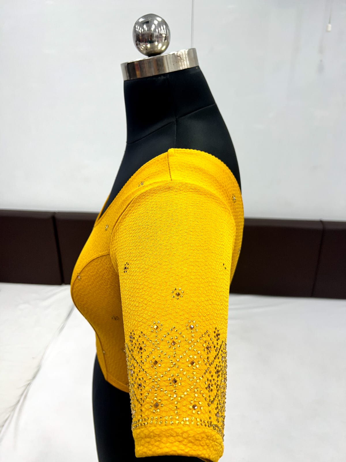 Appealing Yellow Color Cotton Lycra Ready To Wear Strachable Blouse With Siroski Work In Gilbert