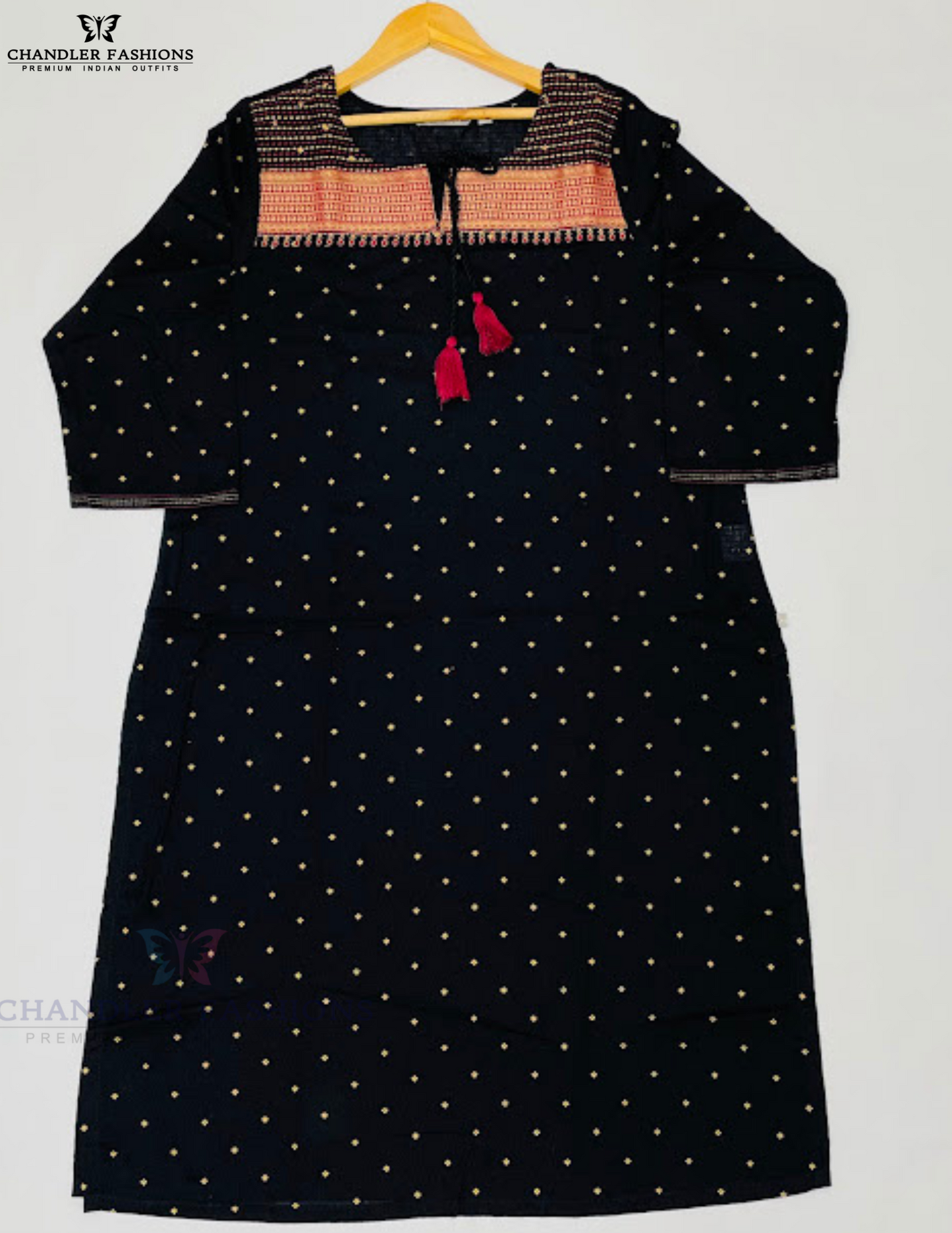 Appealing Black Color Cotton Kurti With Robe Dazzles Work Near Me