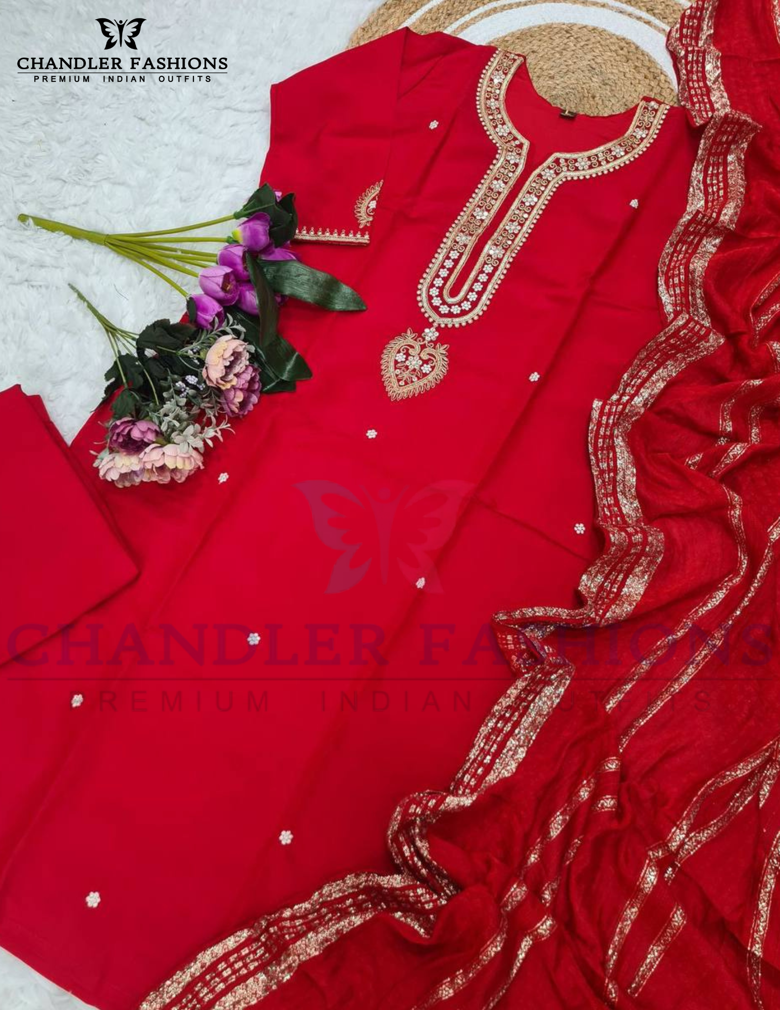 Red Viscose Sequins Work With Dupatta Set In Mesa