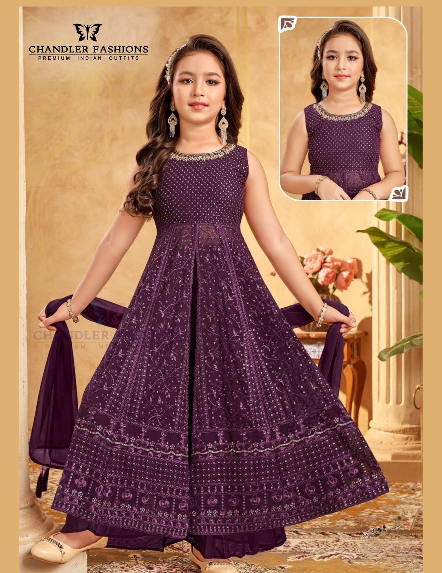 Attractive Wine Colored Embroidery And Sequins Work Girls Kurti Suits