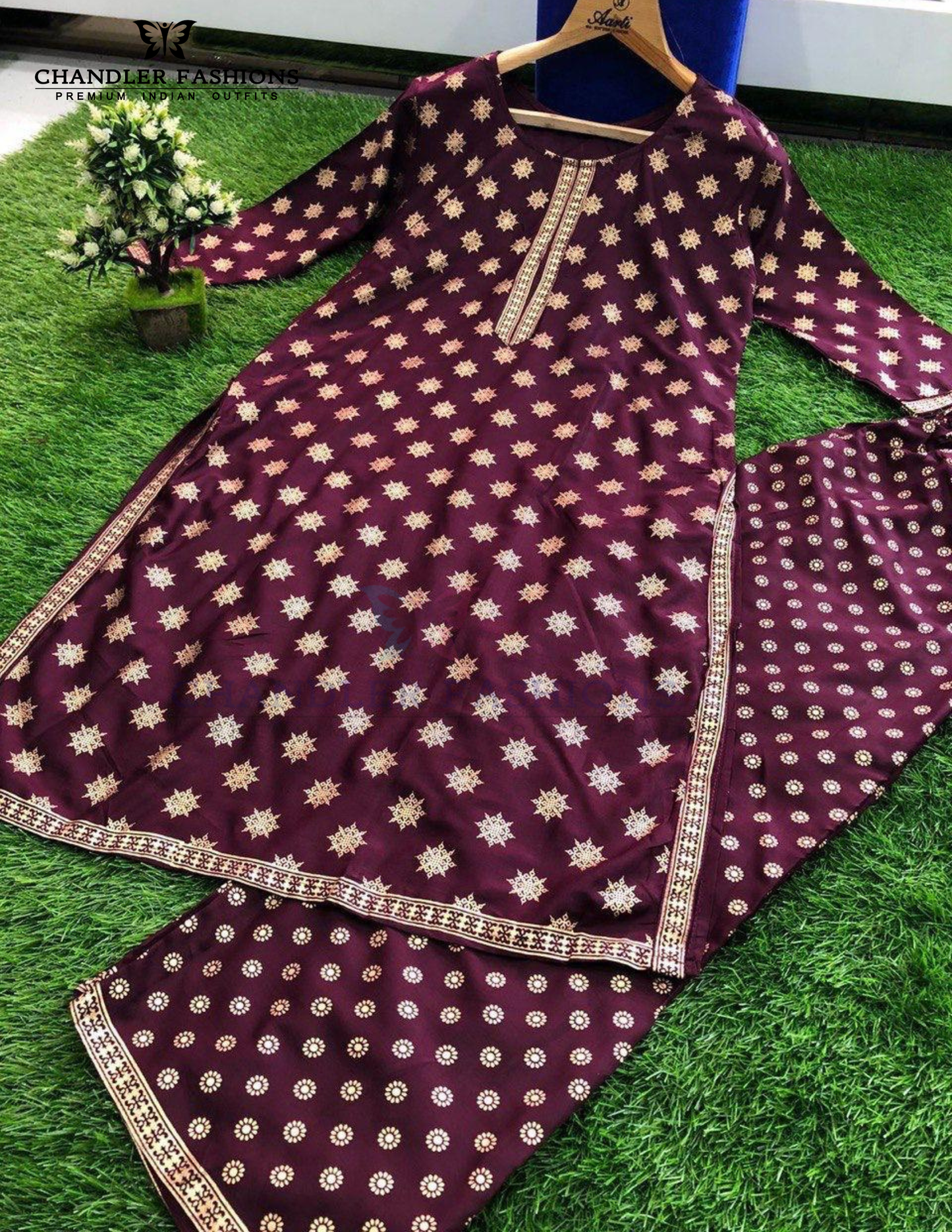 Purple Color Rayon Printed Work Palazzo Suits In Chandler