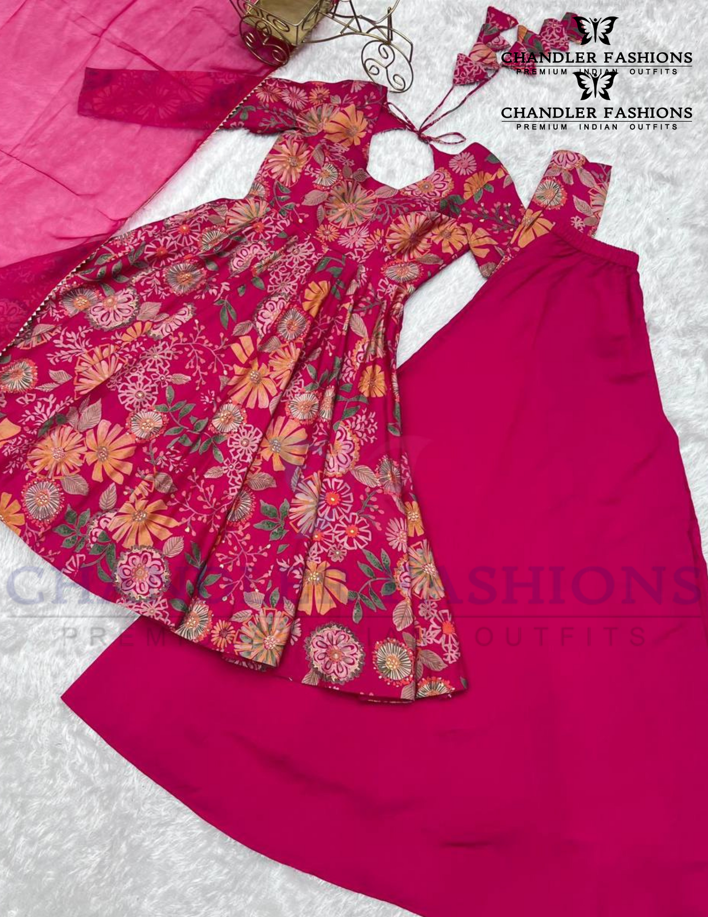 Rani Pink Color Soft Roman Silk Palazzo Set In Chandler