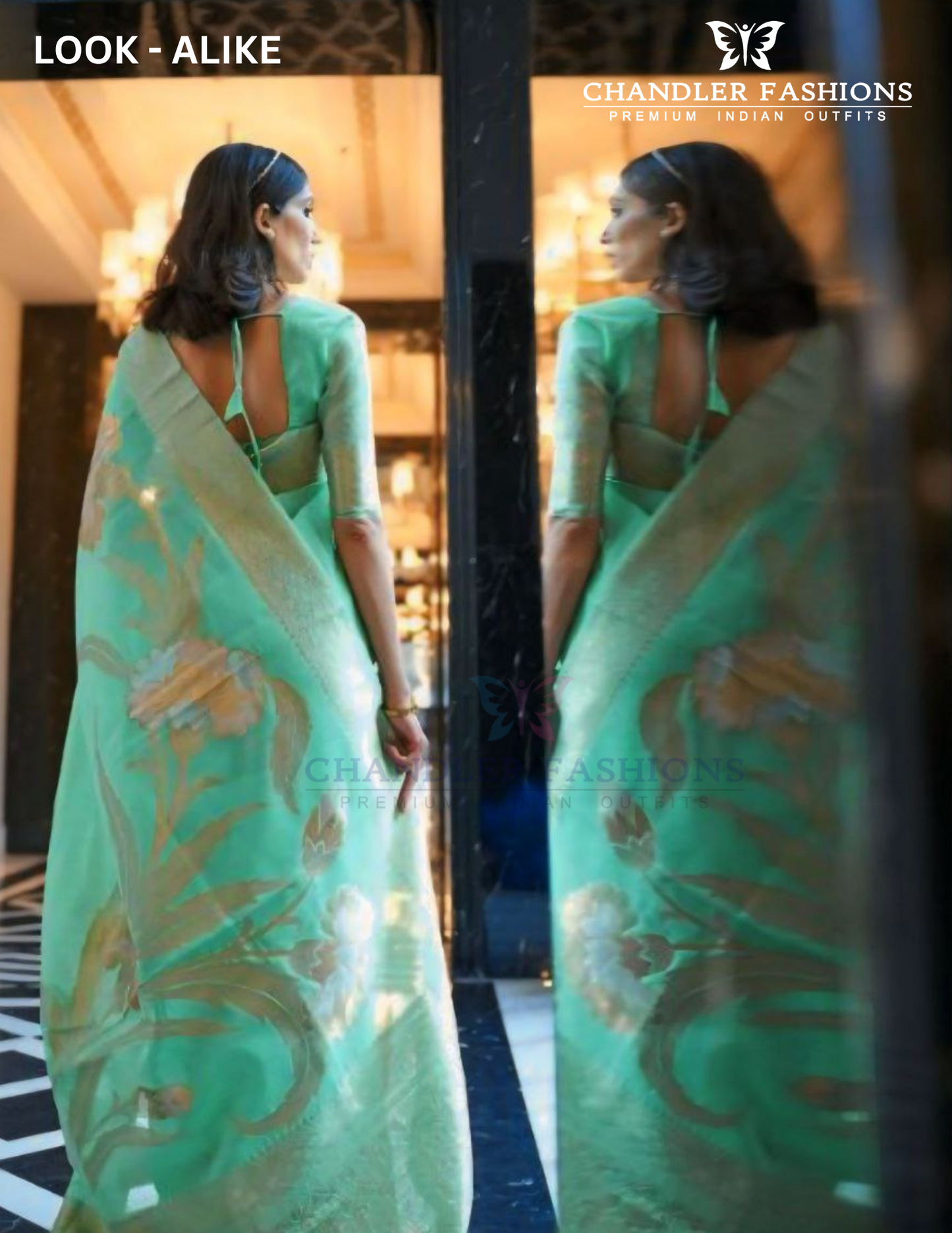 Attractive Green Colored Linen Saree With Blouse For Women Near Me