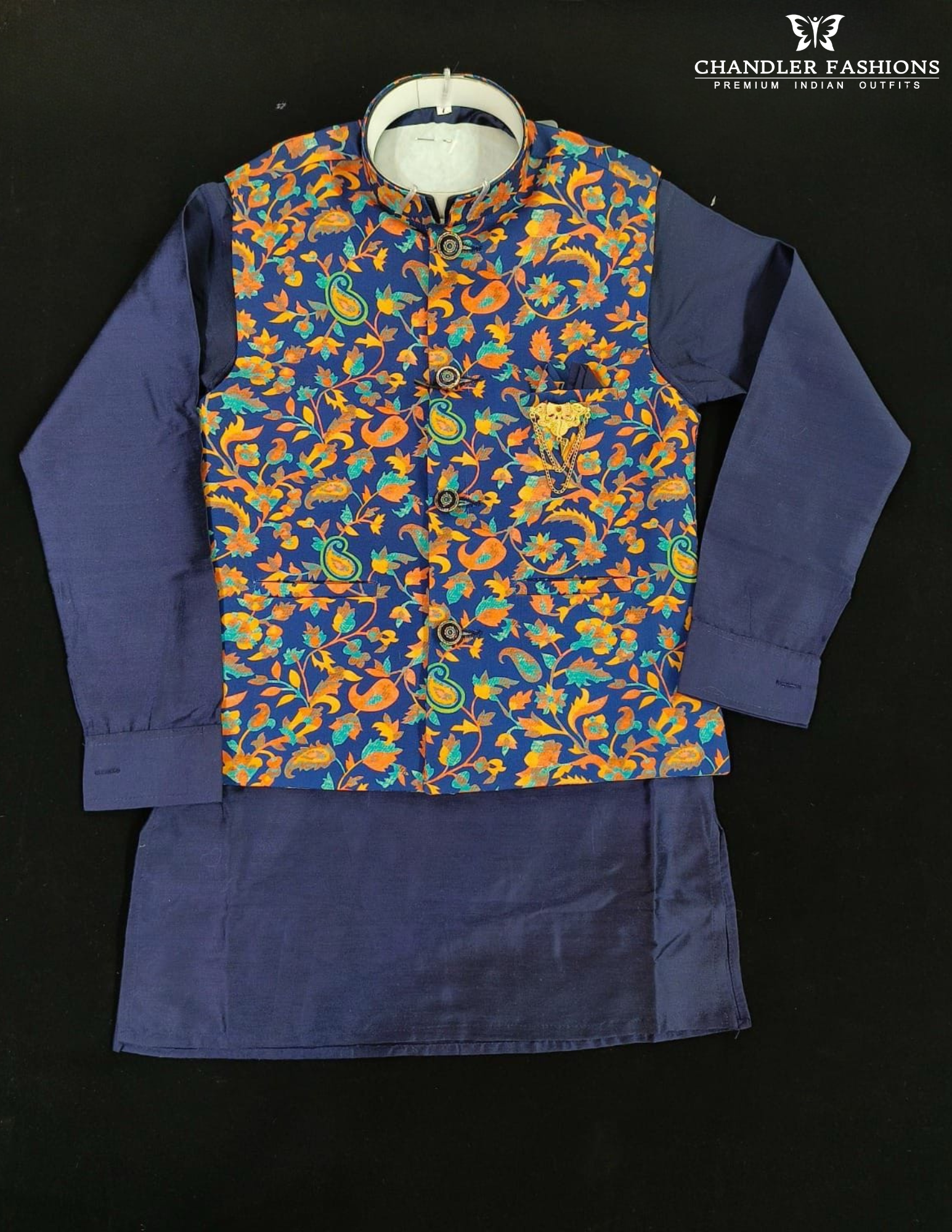 Elegant Blue Color Silk Cotton Sherwani Jacket With Pajama For Boys