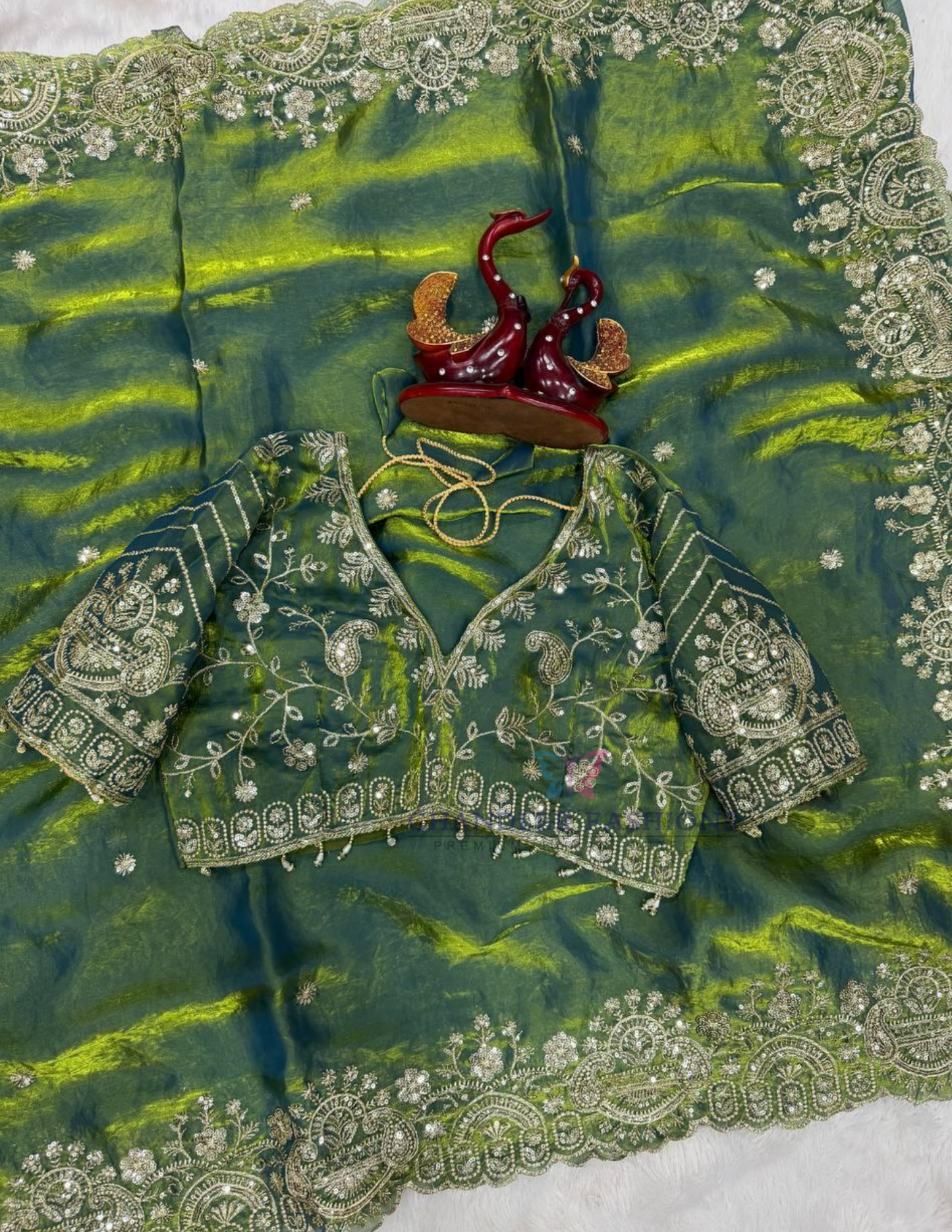 Green Color Silk With Zari Embroidery And Sequins Work Saree In USA