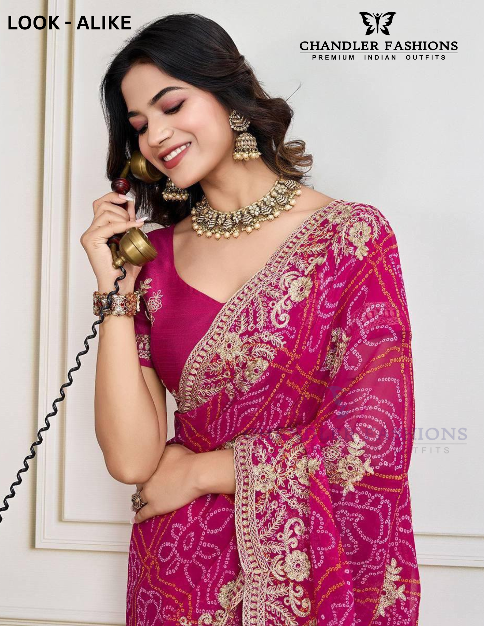 Trendy Rani Pink Embroidery And Bandhej Print Saree For Women Near Me