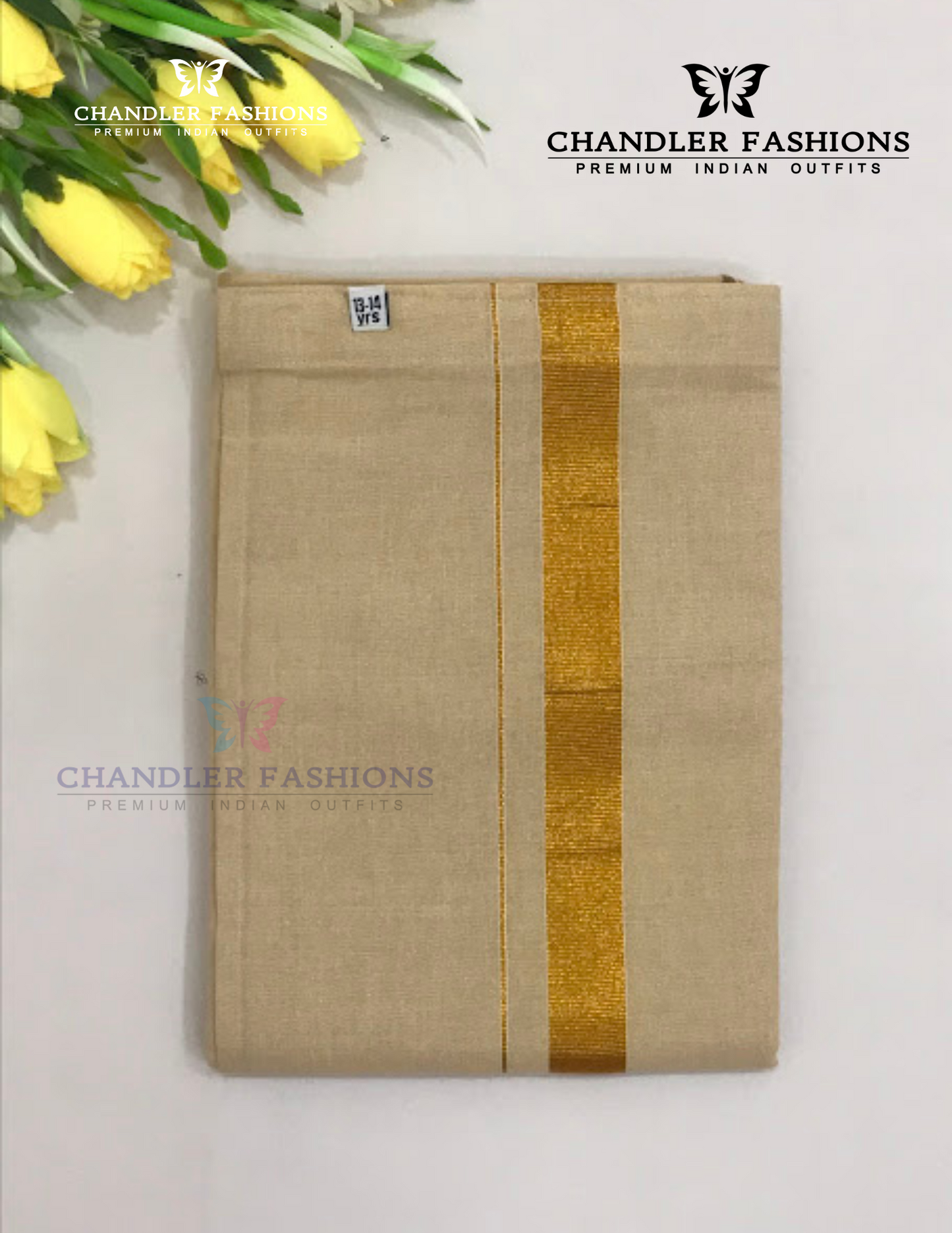 Sandal Color Cotton Shirt With Tissue Zari Work Dhoti Set In Mesa