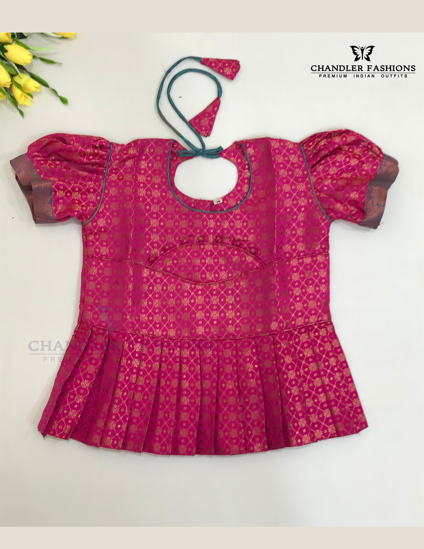 Pink Colored Silk Langa Sets With Zari Work In Yuma