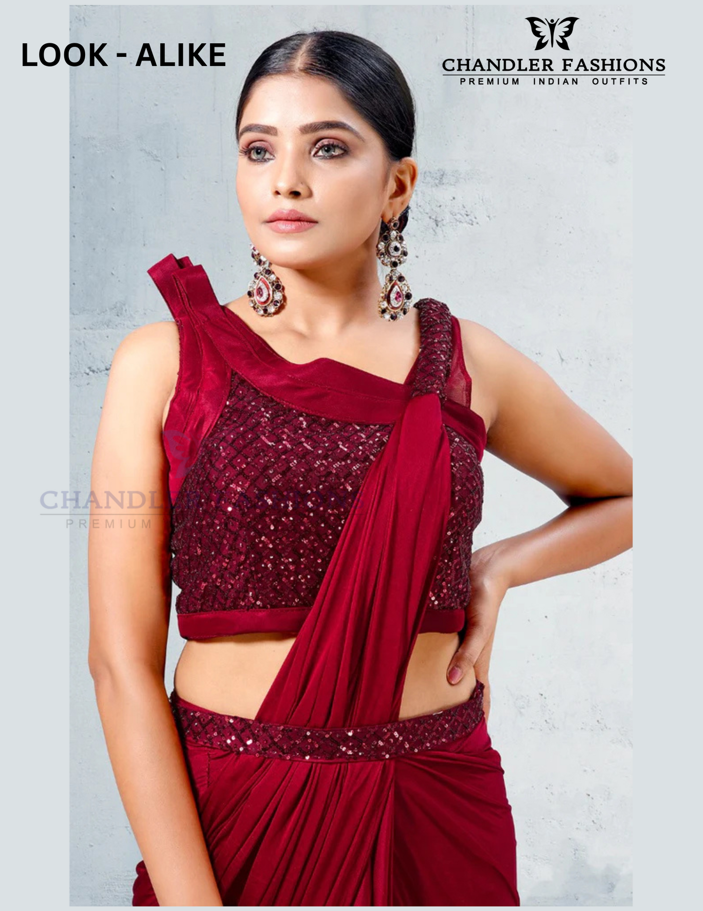 Stylish Dark Maroon Ready To Wear Lycra Designer Saree Near Me