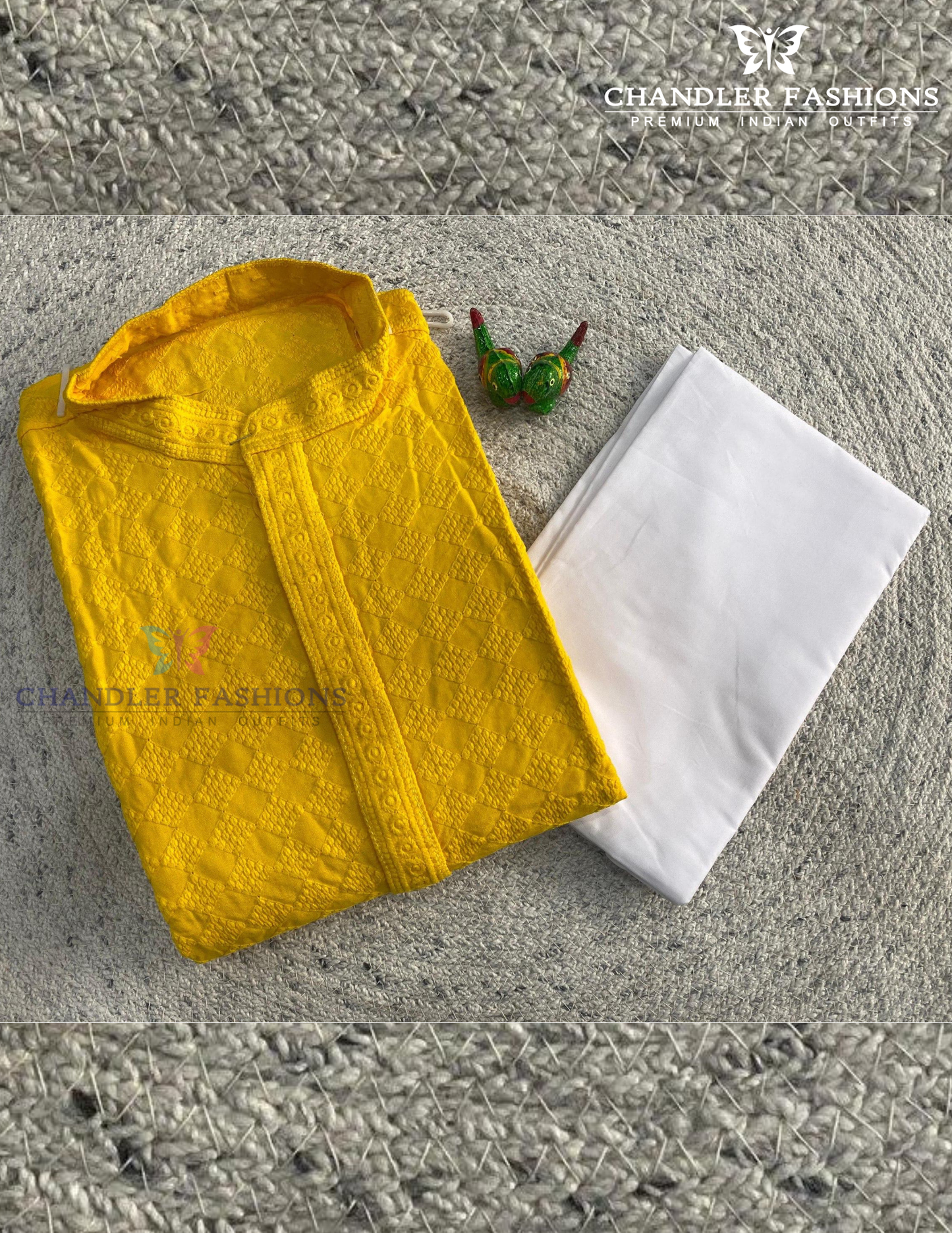 Wonderful Yellow Color Rayon With Chikankari Work Kurta Suits For Men