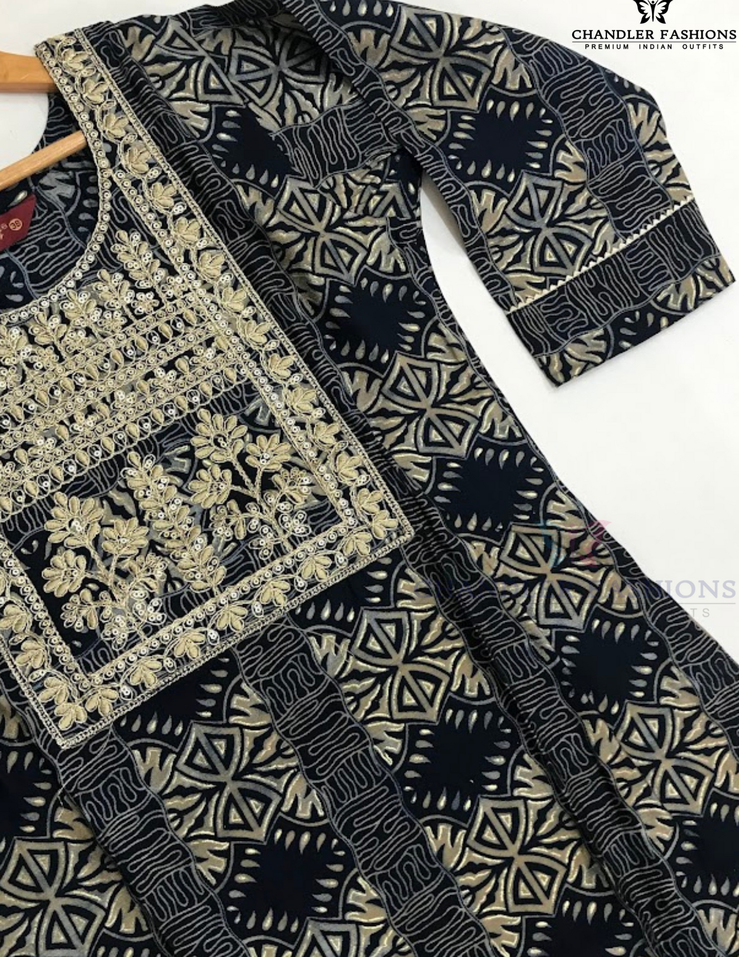 Dark Blue Color Poly Cotton With Embroidery And Sequins Work Kurti In Yuma