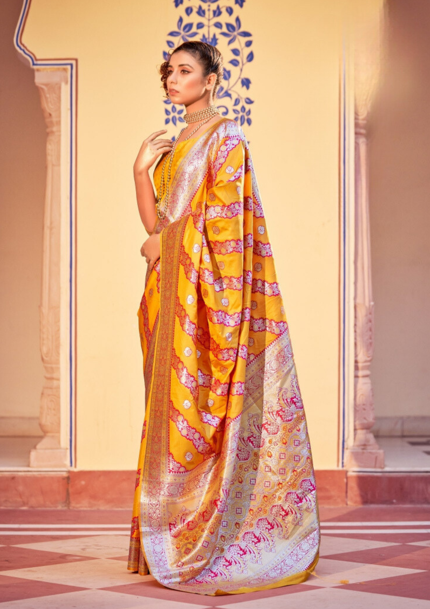 Elegant Yellow Colored Banarasi Soft Silk Sarees With Printed Work – Chandler  Fashions
