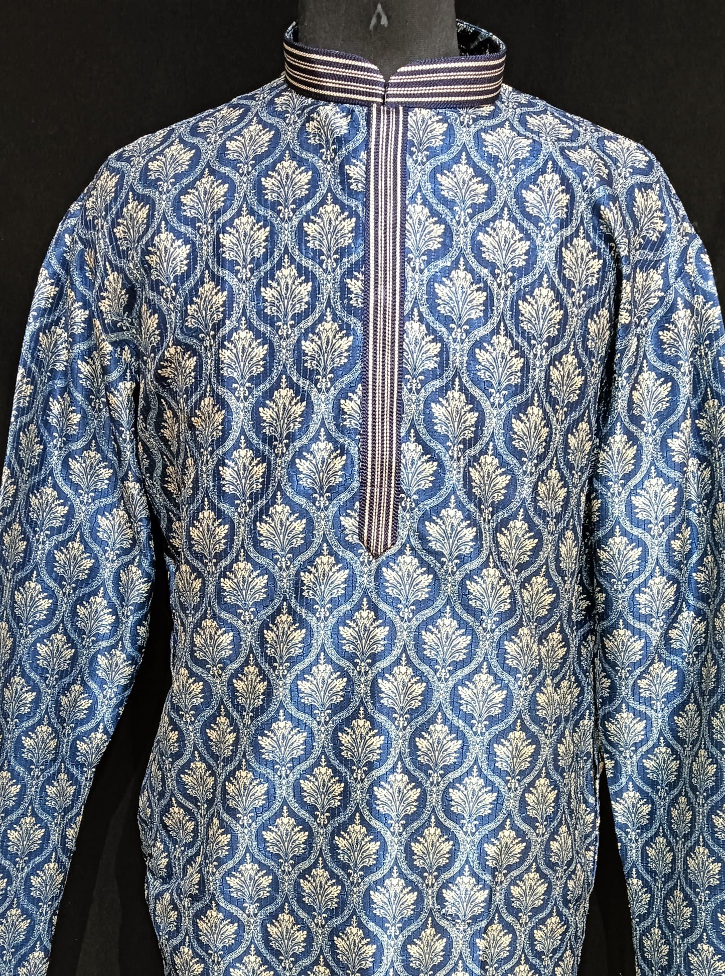 Appealing Blue Color Printed Silk Men's Kurta With Pajama Pant Near Me
