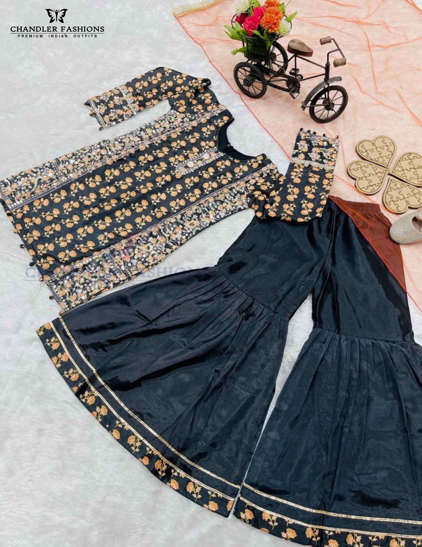 Beautiful Embroidery Sequins Work Button Sharara Suits For Girls Near Me