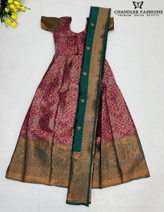 Elegant Maroon Colored Art Silk Half Saree Sets For Girls