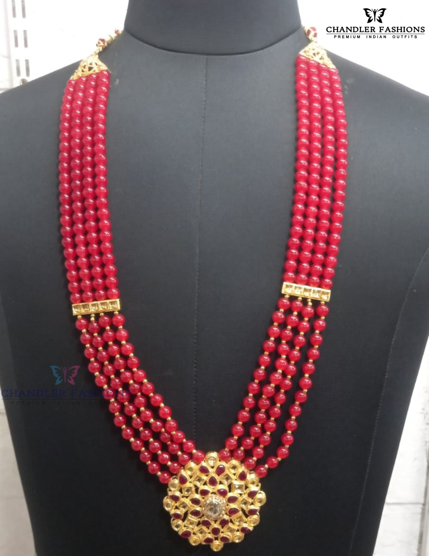 Pretty Red Color Multilayered Designer Beaded Mala