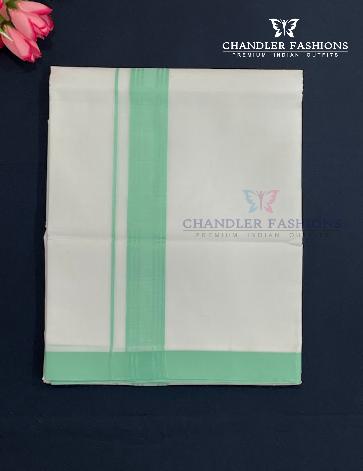 Elegant Men's White Premium Pure Cotton Green Color Border Dhoti Near Me