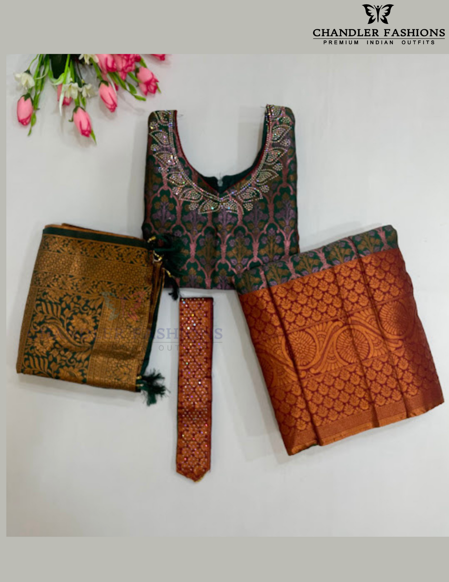 Alluring Dark Green Colored Silk Choli Sets With Stone Work For Girls