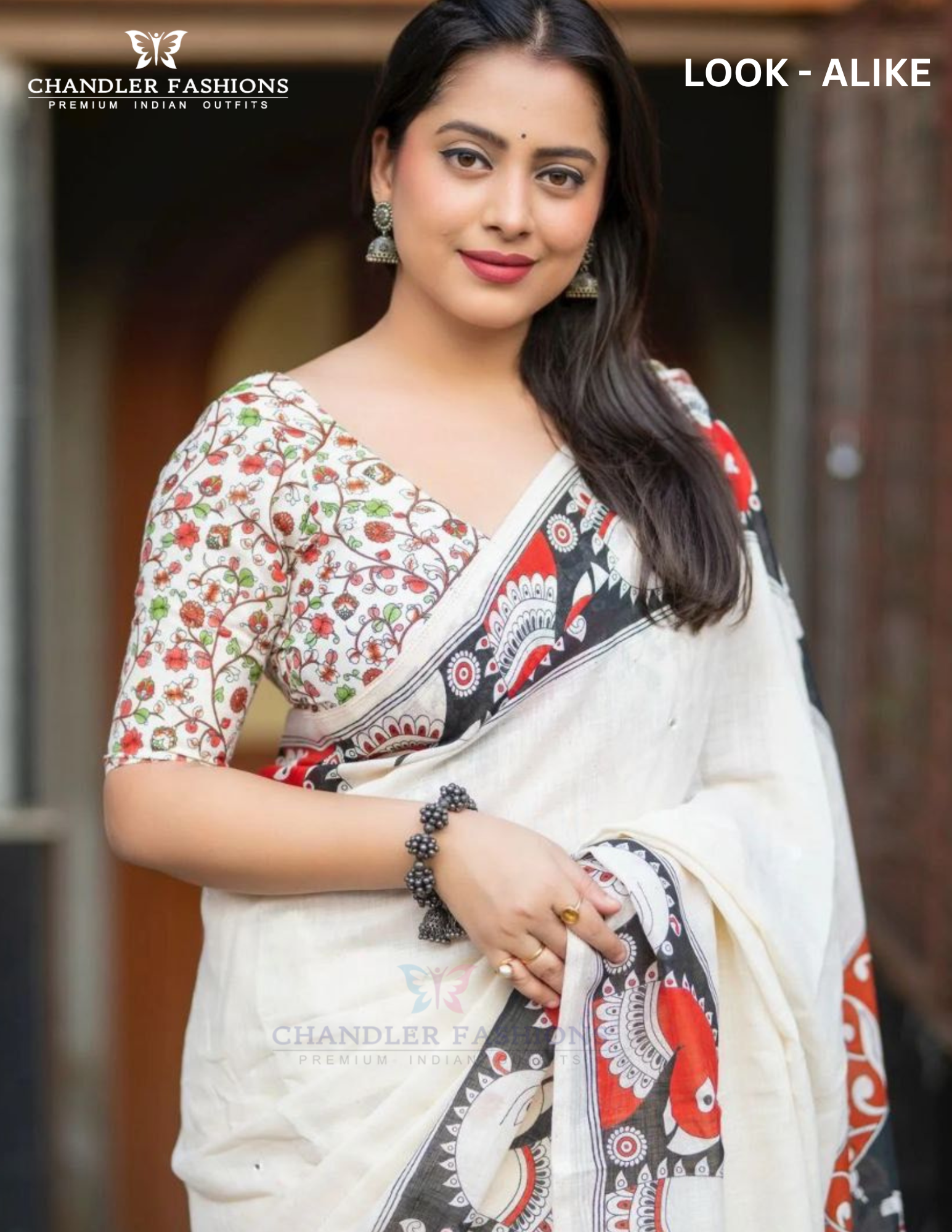 White Color Cotton With Kalamkari Printed Border And Rich Pallu Saree Near Me