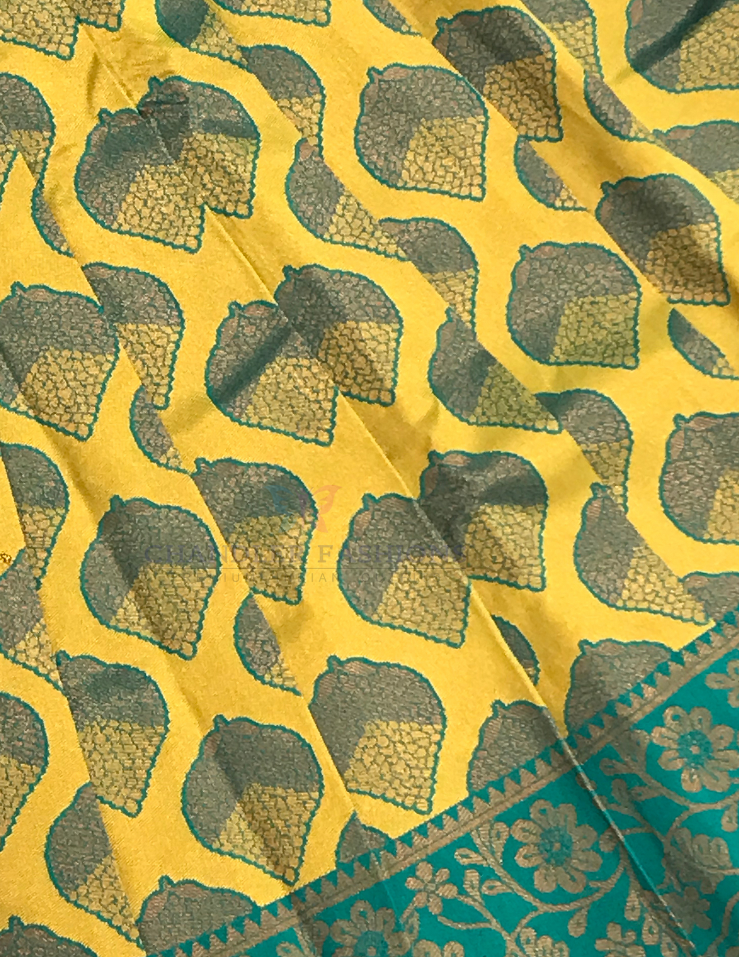 Green And Yellow Colored Silk Langa Sets