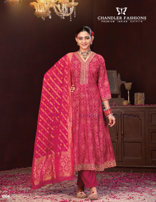 Attractive Pink Color Berlin Silk Kurti Suit With Embroidery Work