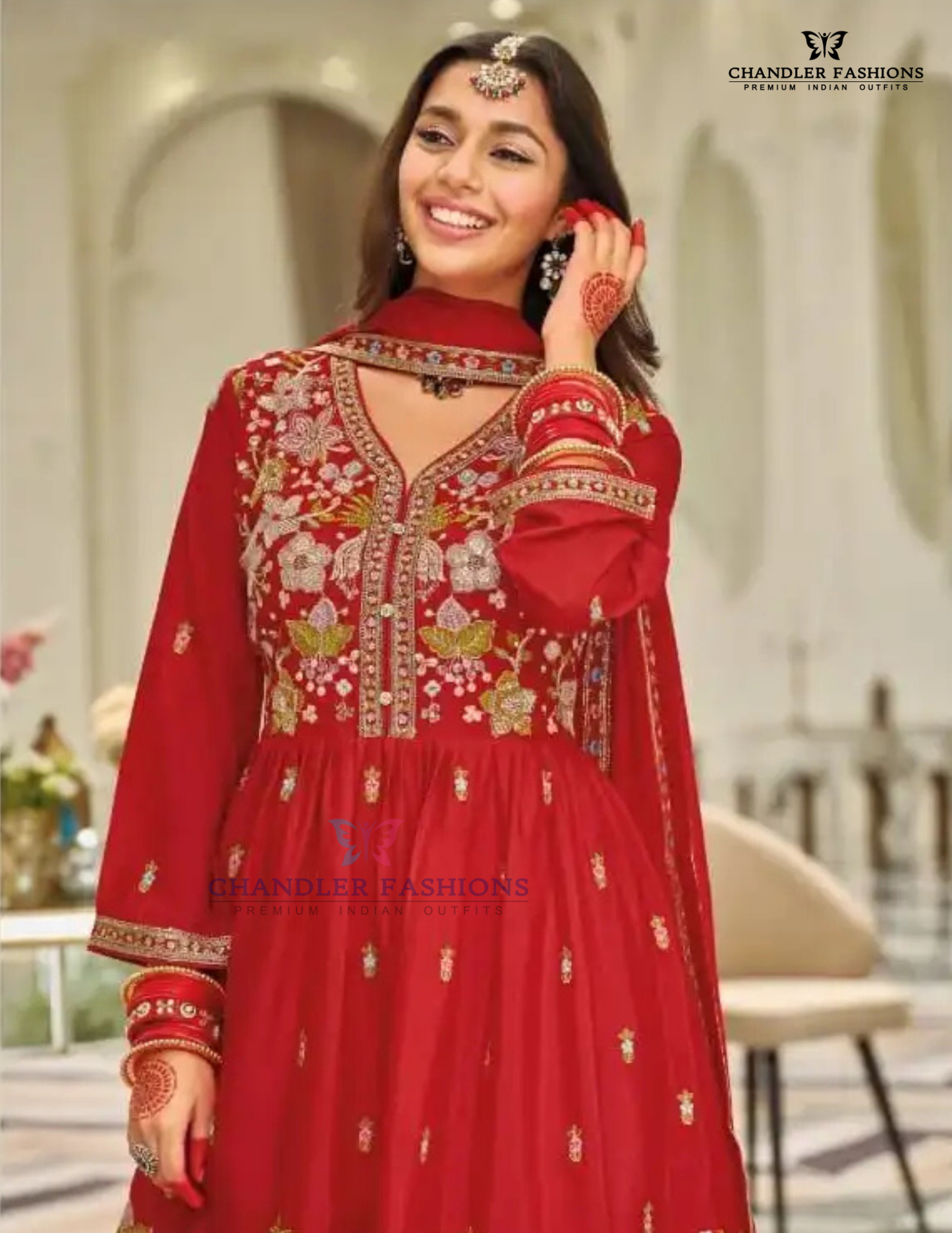 Stunning Red Color Chinon With Emboidery Work Sharara Suits With Dupatta Near Me
