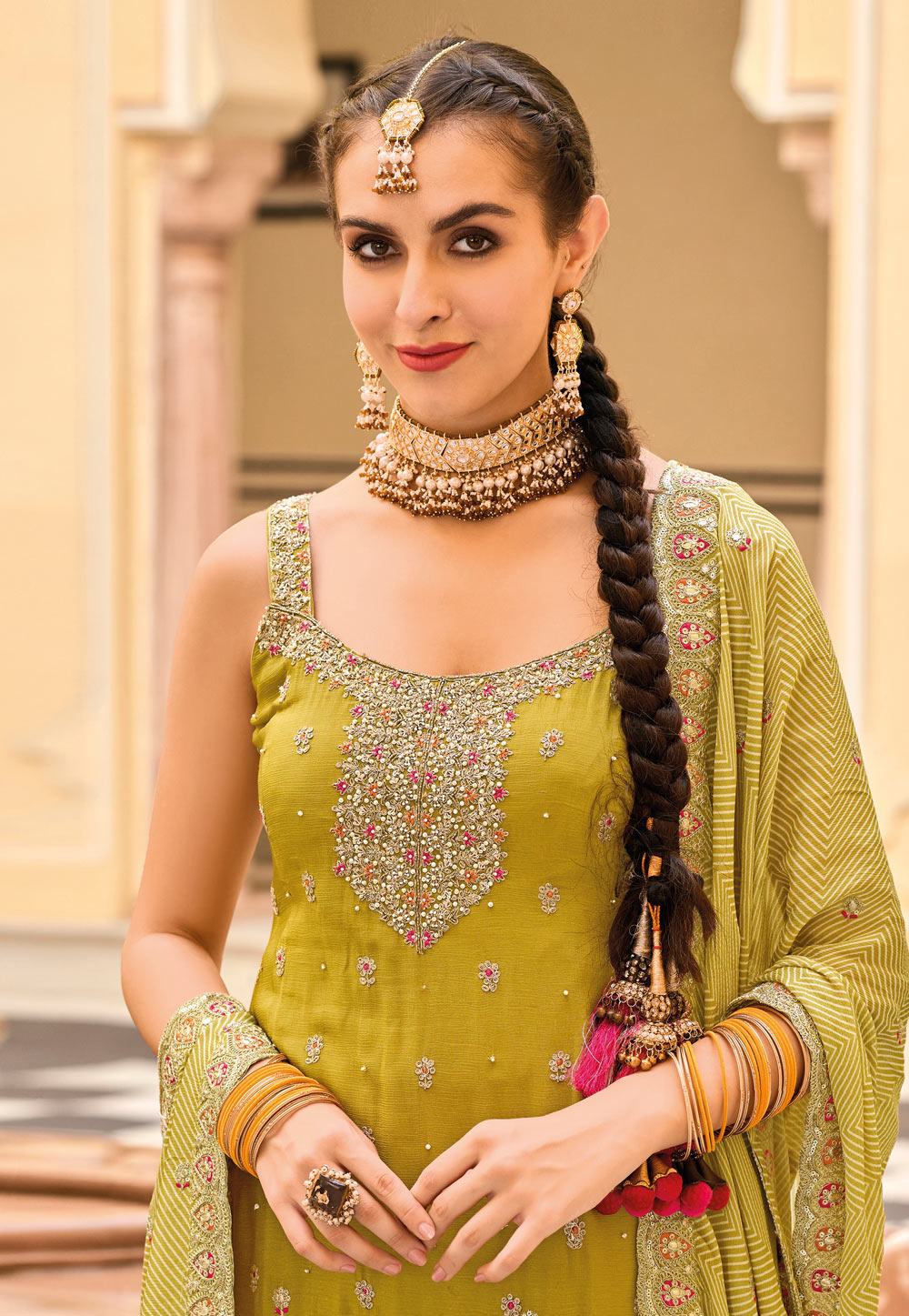 Alluring Heavy Chinon Party Wear Palazzo Suits Near Me