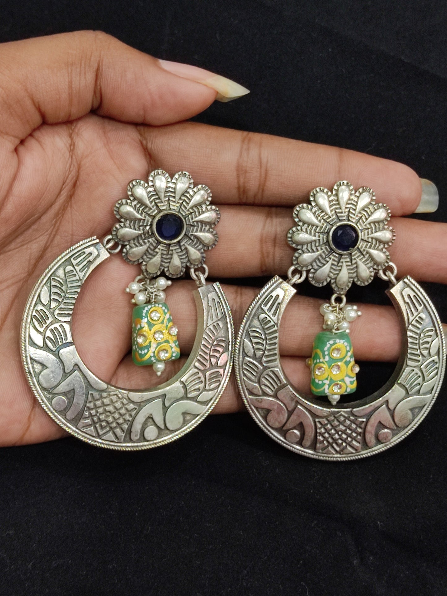 Brass And Copper Made Silver Toned Chandbali Earrings In Chandler