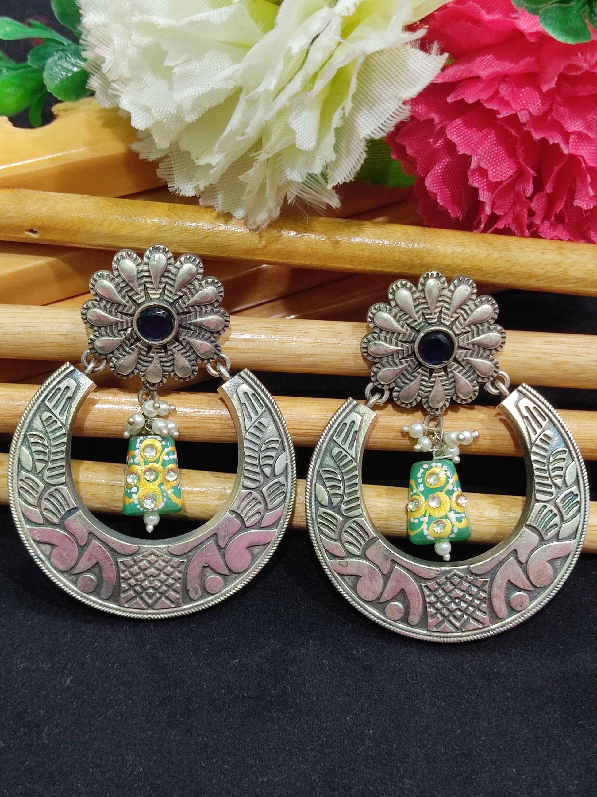 Attractive Brass And Copper Made Silver Toned Chandbali Earrings In Tucson