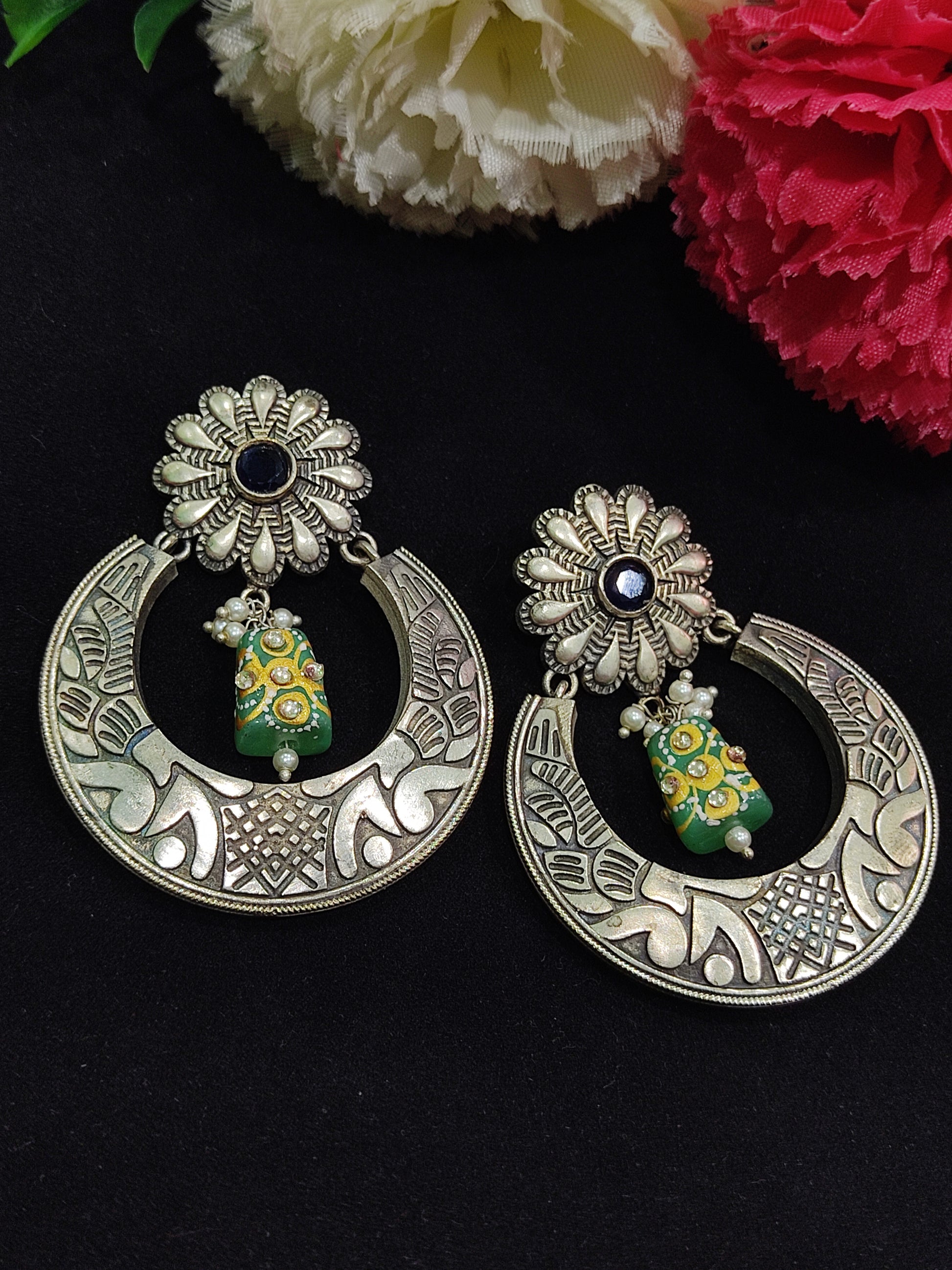 Silver Toned Chandbali Earrings In USA
