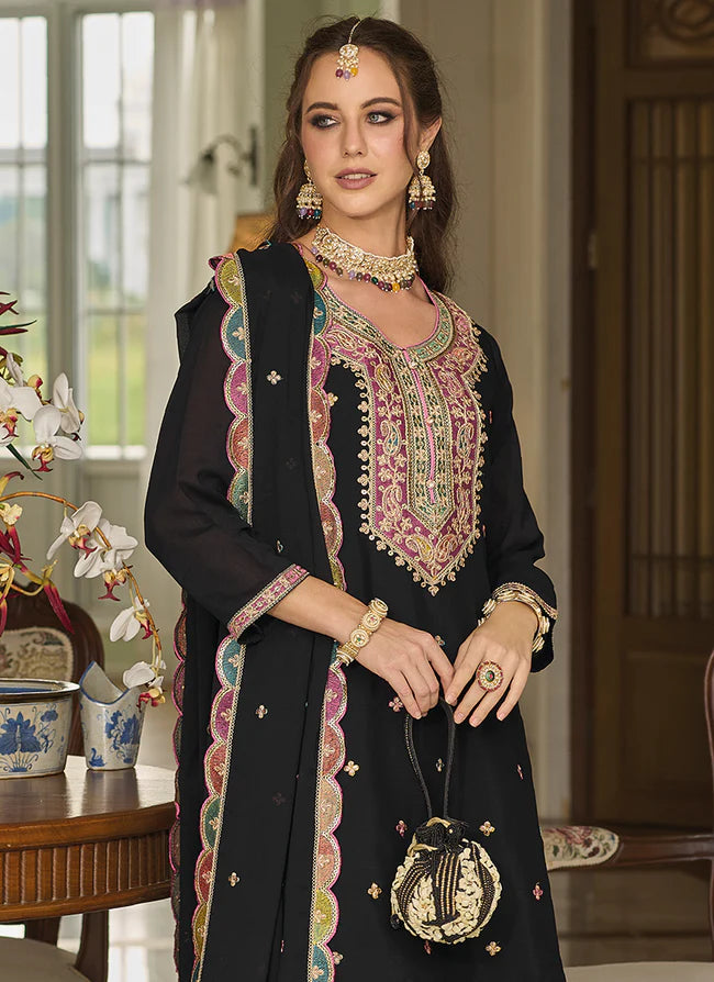 Attractive Black Colored Embroidery Work Palazzo Suits In Arizona