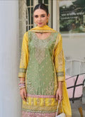 Charming Green Colored Heavy Chinon Embroidery Work Palazzo Suits For Women In USA