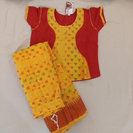 Attractive Yellow Color Designer Silk Langa Set For Kids