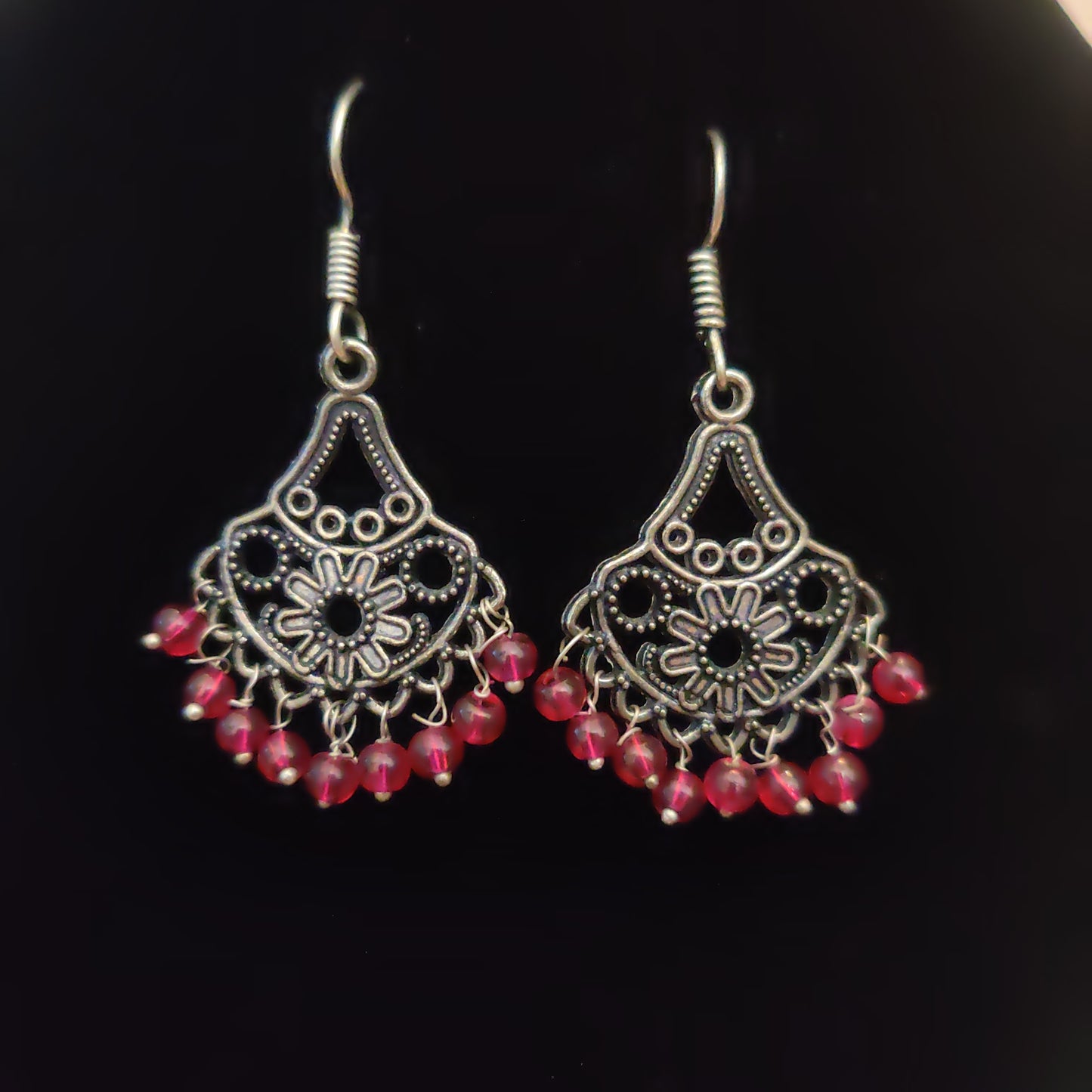 Beautiful Oxidized Earrings With Red Color Beads