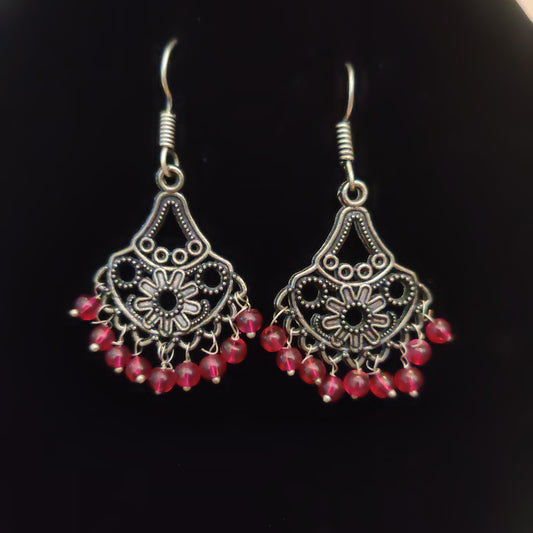 Beautiful Oxidized Earrings With Red Color Beads